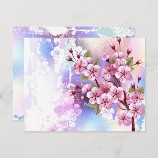 Roze Sakura op geschilderde achtergrond Advieskaart (Voorkant / Achterkant)