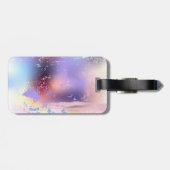 Roze Sakura op geschilderde achtergrond Bagagelabel (Achterkant horizontaal)