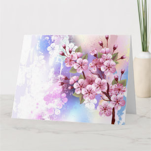 Roze Sakura op geschilderde achtergrond Bedankkaart