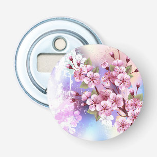 Roze Sakura op geschilderde achtergrond Button Flesopener