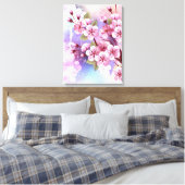 Roze Sakura op geschilderde achtergrond Canvas Afdruk (Insitu (Slaapkamer))
