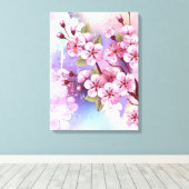 Roze Sakura op geschilderde achtergrond Canvas Afdruk (Insitu (Houten vloer))