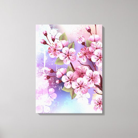 Roze Sakura op geschilderde achtergrond Canvas Afdruk (Voorkant)