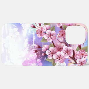 Roze Sakura op geschilderde achtergrond iPhone 12 Pro Max Hoesje