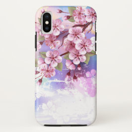 Roze Sakura op geschilderde achtergrond iPhone XS Hoesje