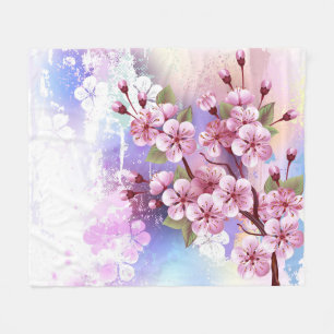 Roze Sakura op geschilderde achtergrond Fleece Deken