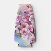Roze Sakura op geschilderde achtergrond Flesjeskoeler (Voorkant)