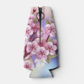 Roze Sakura op geschilderde achtergrond Flesjeskoeler (Achterkant)