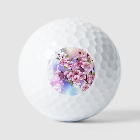 Roze Sakura op geschilderde achtergrond Golfballen (Voorkant)