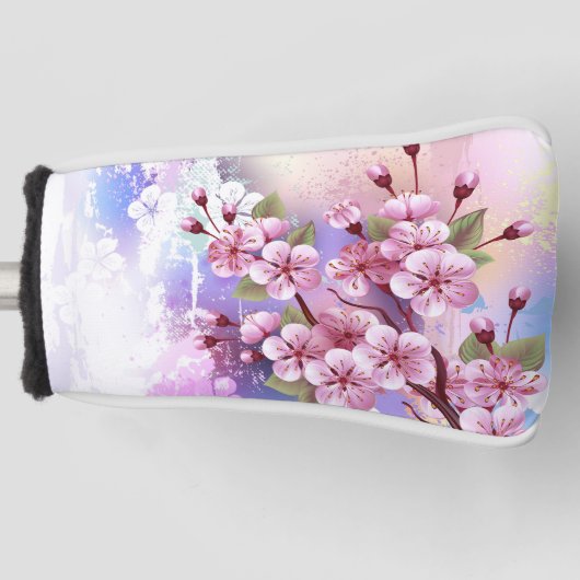 Roze Sakura op geschilderde achtergrond Golfheadcover (Voorkant)