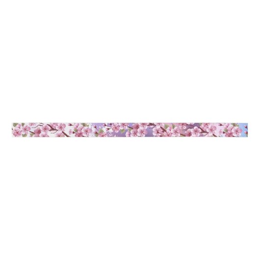 Roze Sakura op geschilderde achtergrond Grosgrain Lint (Voorkant)
