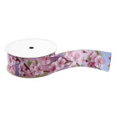 Roze Sakura op geschilderde achtergrond Grosgrain Lint (Spoel)