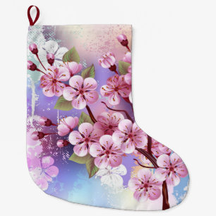 Roze Sakura op geschilderde achtergrond Grote Kerstsok