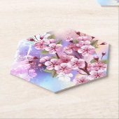 Roze Sakura op geschilderde achtergrond Kartonnen Onderzetters (Schuin)