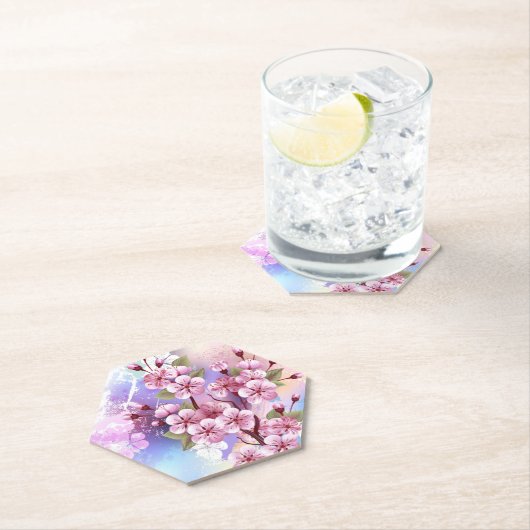 Roze Sakura op geschilderde achtergrond Kartonnen Onderzetters (Insitu)