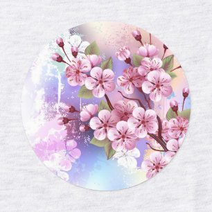 Roze Sakura op geschilderde achtergrond Labels