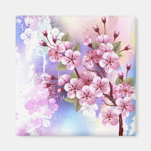 Roze Sakura op geschilderde achtergrond Magneet