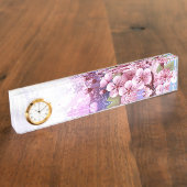 Roze Sakura op geschilderde achtergrond Naambordje (Zijkant)