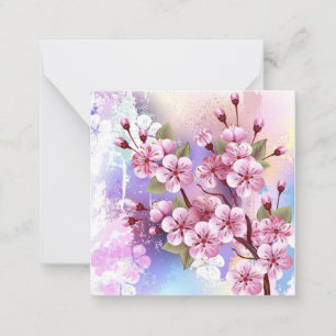 Roze Sakura op geschilderde achtergrond Notitiekaartje