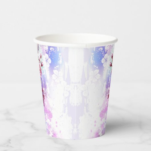 Roze Sakura op geschilderde achtergrond Papieren Bekers (Rechts)