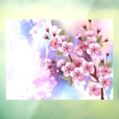 Roze Sakura op geschilderde achtergrond Raamsticker (Vel 3)