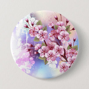 Roze Sakura op geschilderde achtergrond Ronde Button 7,6 Cm
