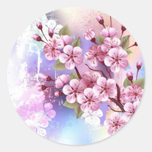 Roze Sakura op geschilderde achtergrond Ronde Sticker