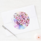 Roze Sakura op geschilderde achtergrond Ronde Sticker (Envelop)