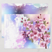 Roze Sakura op geschilderde achtergrond Save The Date (Voorkant / Achterkant)