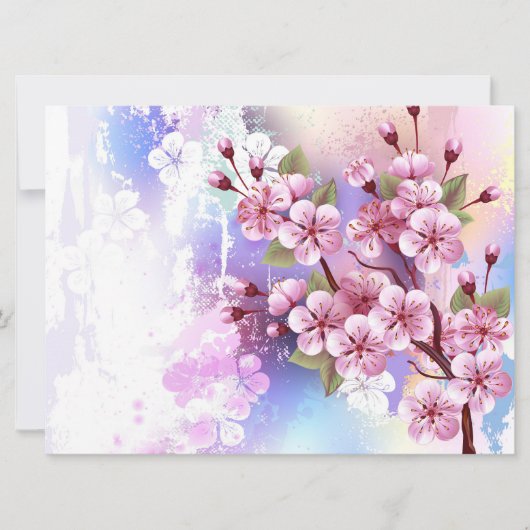 Roze Sakura op geschilderde achtergrond Save The Date (Voorkant)