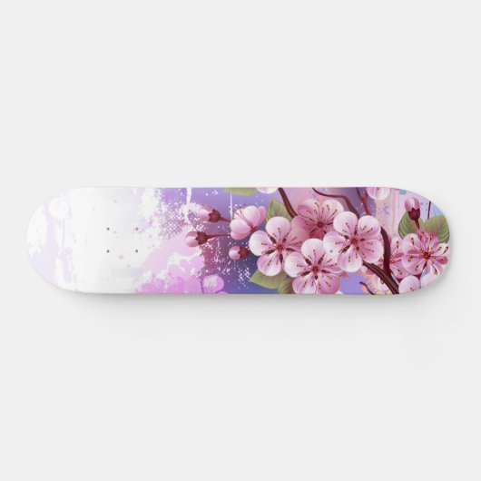 Roze Sakura op geschilderde achtergrond Skateboard (Horizontaal)