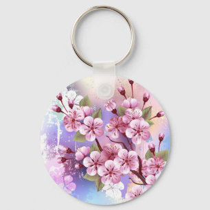 Roze Sakura op geschilderde achtergrond Sleutelhanger