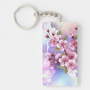 Roze Sakura op geschilderde achtergrond Sleutelhanger