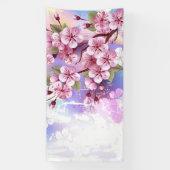 Roze Sakura op geschilderde achtergrond Spandoek (Verticaal)
