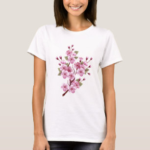 Roze Sakura op geschilderde achtergrond T-shirt