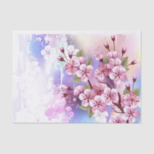Roze Sakura op geschilderde achtergrond Tissuepapier