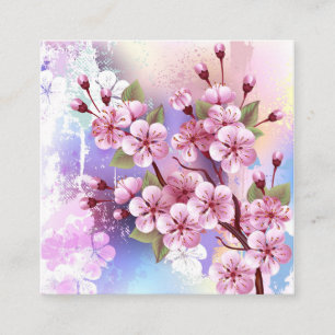 Roze Sakura op geschilderde achtergrond Vierkante Visitekaartje