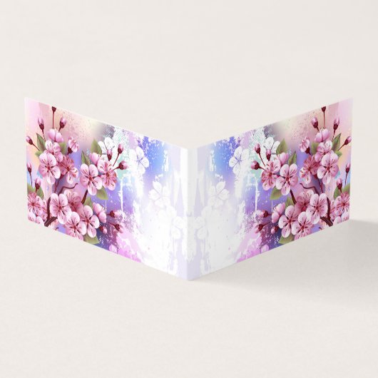 Roze Sakura op geschilderde achtergrond Visitekaartjes (Buitenkant)