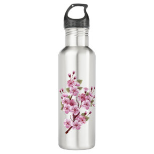 Roze Sakura op geschilderde achtergrond Waterfles