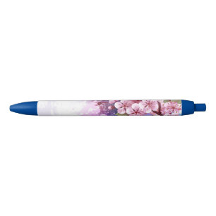 Roze Sakura op geschilderde achtergrond Zwarte Inkt Pen