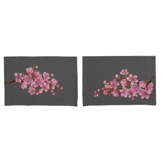 Roze Sakura op Gray Pair van Pillowcases Kussensloop (Voorkant-Set)