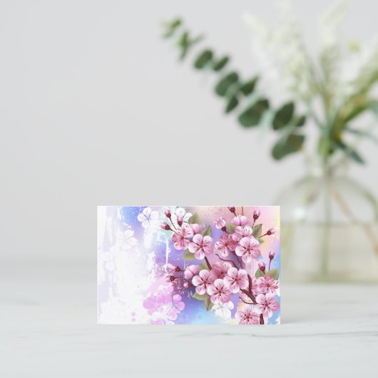 Roze Sakura op het schilderen Achtergrond Afsprakenkaartje (Staand voorkant)