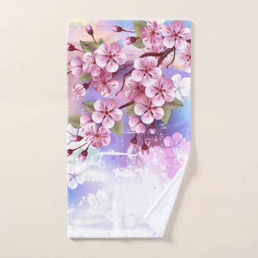 Roze Sakura op het schilderen Achtergrond Bad Handdoek (Handdoek)
