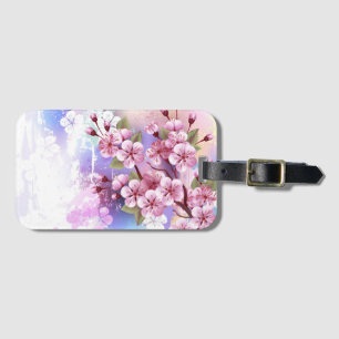 Roze Sakura op het schilderen Achtergrond Bagagelabel