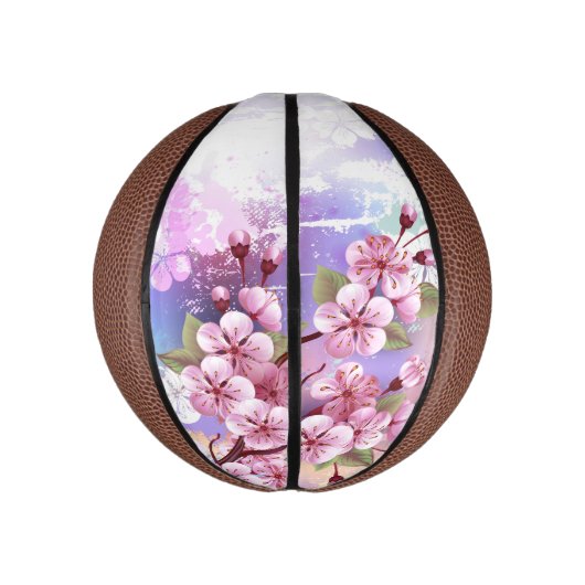 Roze Sakura op het schilderen Achtergrond Basketbal (Verticaal)