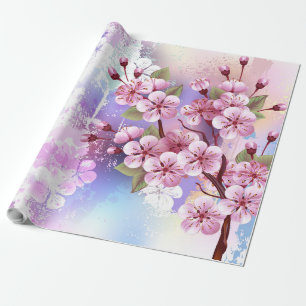Roze Sakura op het schilderen Achtergrond Cadeaupapier