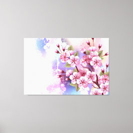 Roze Sakura op het schilderen Achtergrond Canvas Afdruk