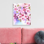 Roze Sakura op het schilderen Achtergrond Canvas Afdruk (Insitu (Woonkamer))
