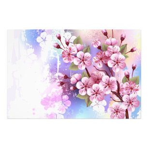 Roze Sakura op het schilderen Achtergrond Foto Afdruk