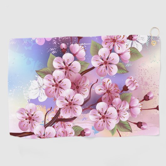 Roze Sakura op het schilderen Achtergrond Golfhanddoek (Horizontaal)